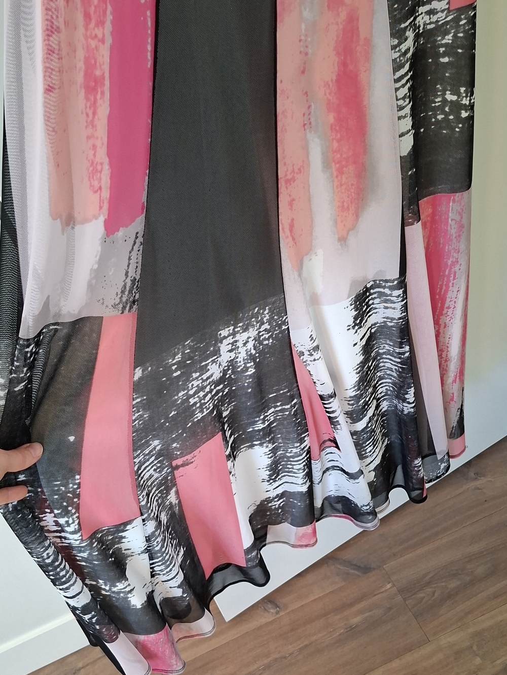 Picadilly Artsy Pink & Black Sleeveless Abstract Sheer/Flowy Maxi Dress (Size S) - Picture 3 of 7